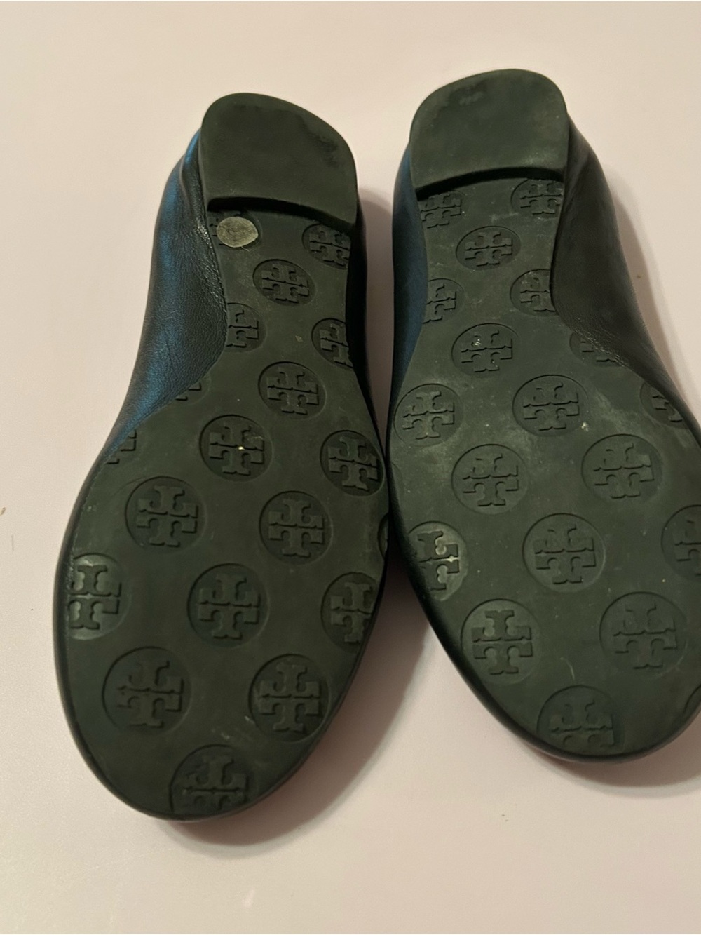 Tory Burch Black Leather Reva Flats with Gold Logo Medallion - Picture 4 of 10